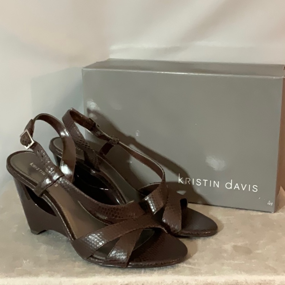 Kristin Davis Leather Snake Wedge
